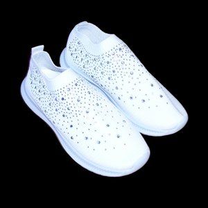 NWOT Women's White Rhinestone Mesh Slip-on Sock Shoes Sneakers Size 8!